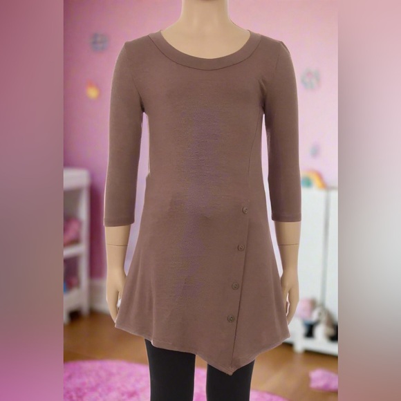 Small NEW Girls Brown High Low Boutique Dress or Long Tunic Top - Picture 1 of 7